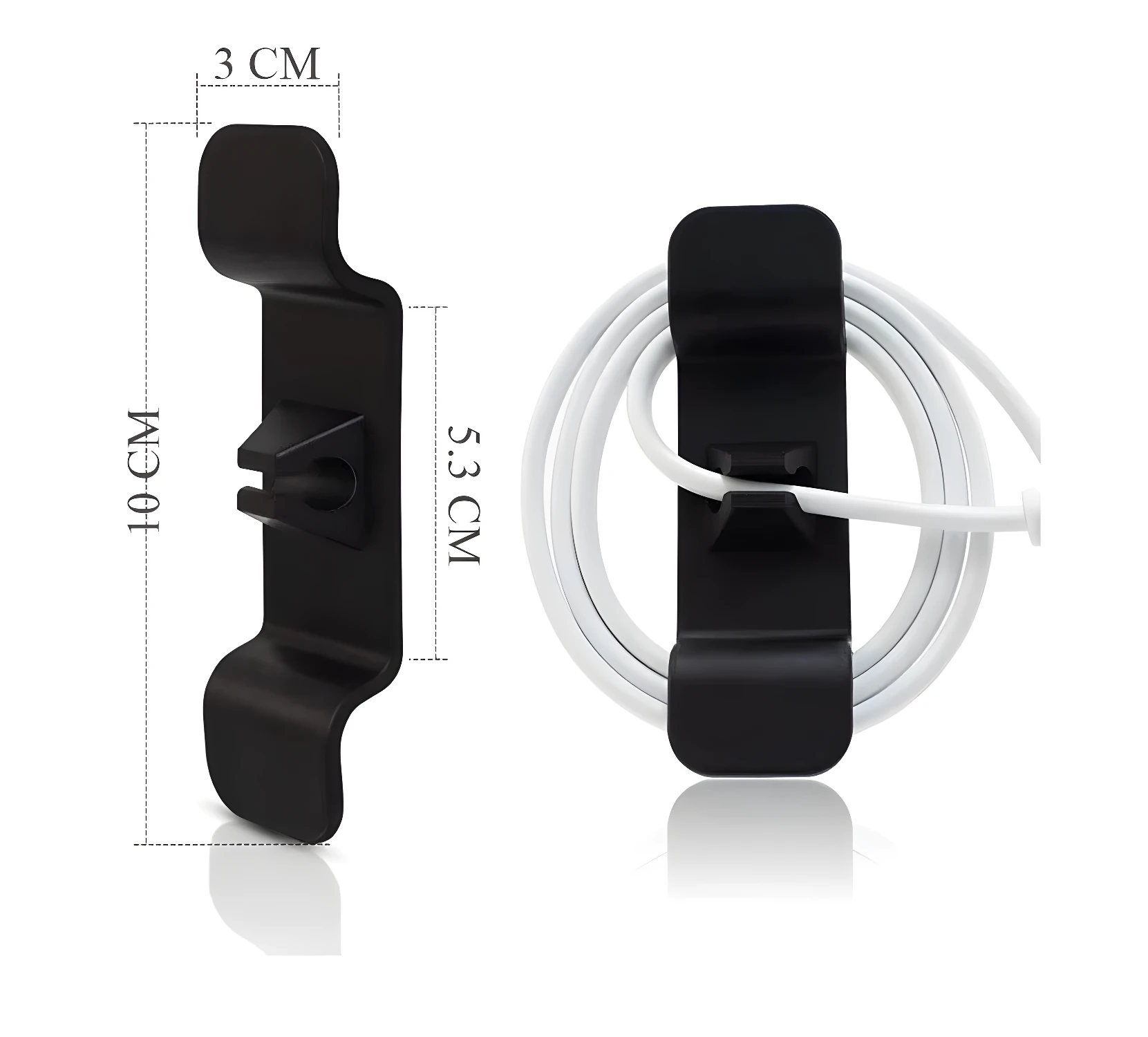 Gancho organizador de cables adhesivo negro para escritorio, 10 cm
