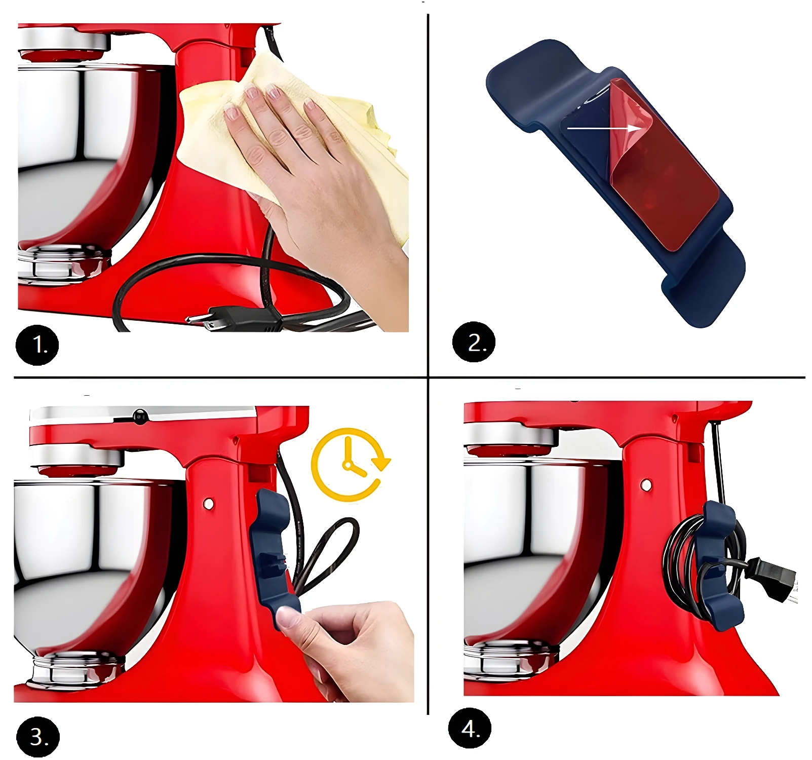Gancho adhesivo organizador de cables para batidora roja KitchenAid, fácil de usar.