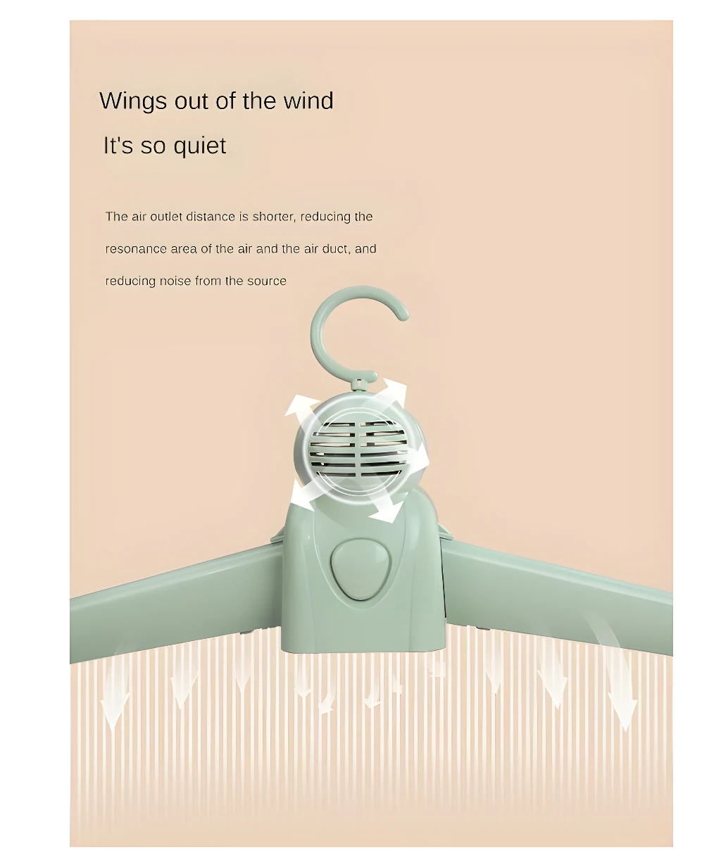 Gancho secador de ropa portátil con alas expandidas y flujo de aire descendente.