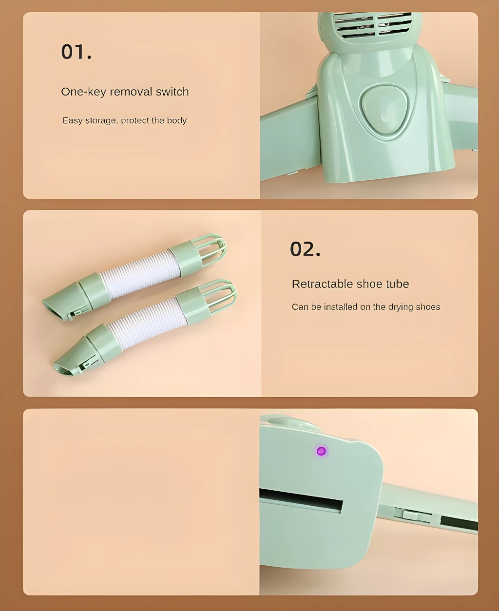 Gancho secador de ropa portátil con un botón para fácil almacenamiento.