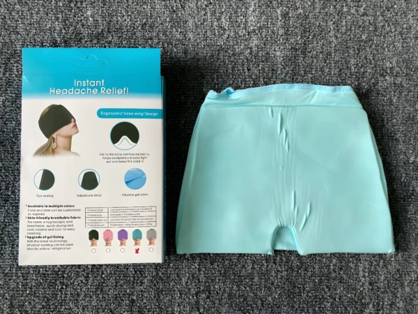 Gorro de gel frío para control de migraña, diseño ergonómico, alivio instantáneo del dolor de cabeza.