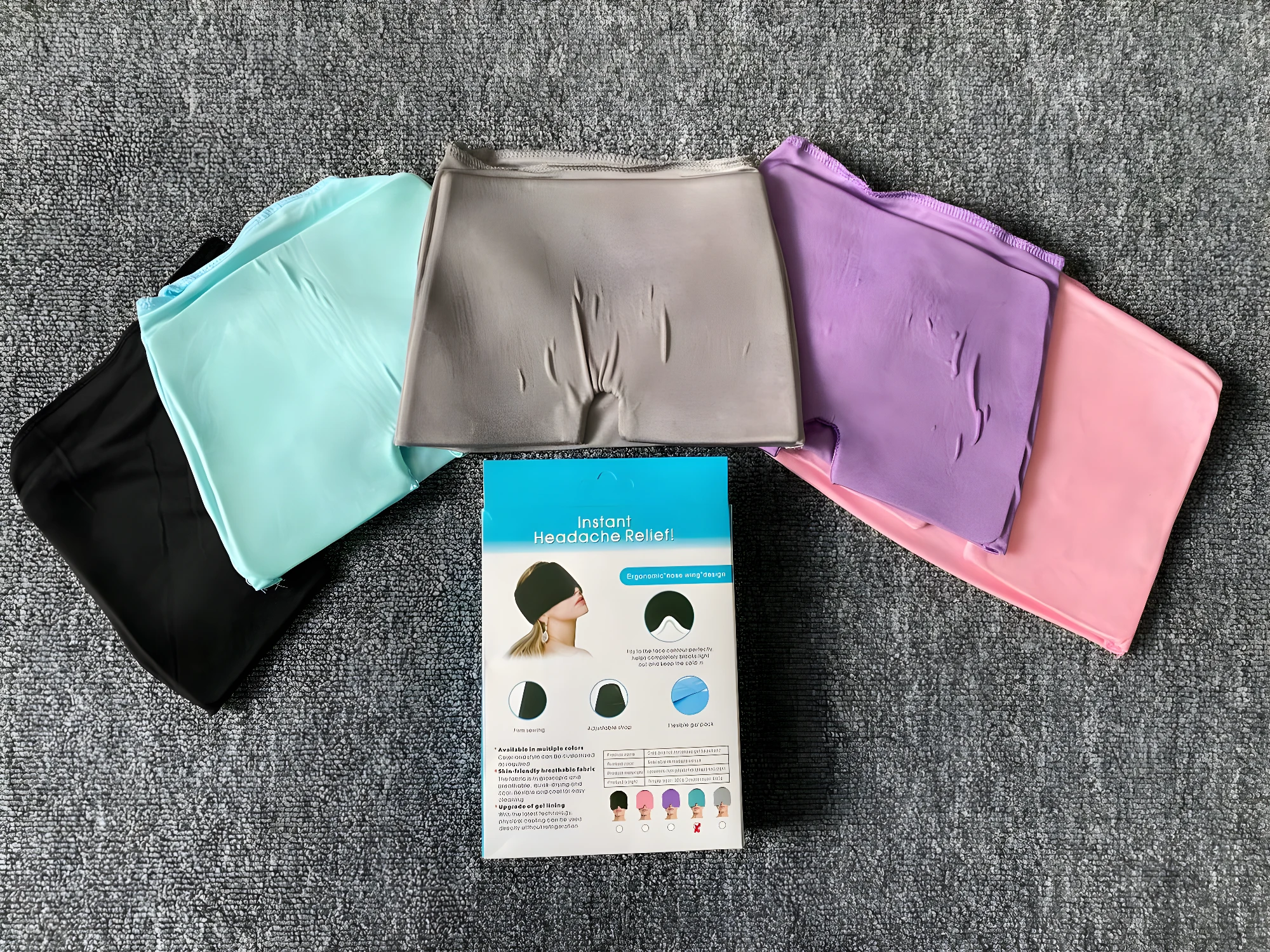 Gorro máscara gel frío control migraña para alivio instantáneo, color negro.
