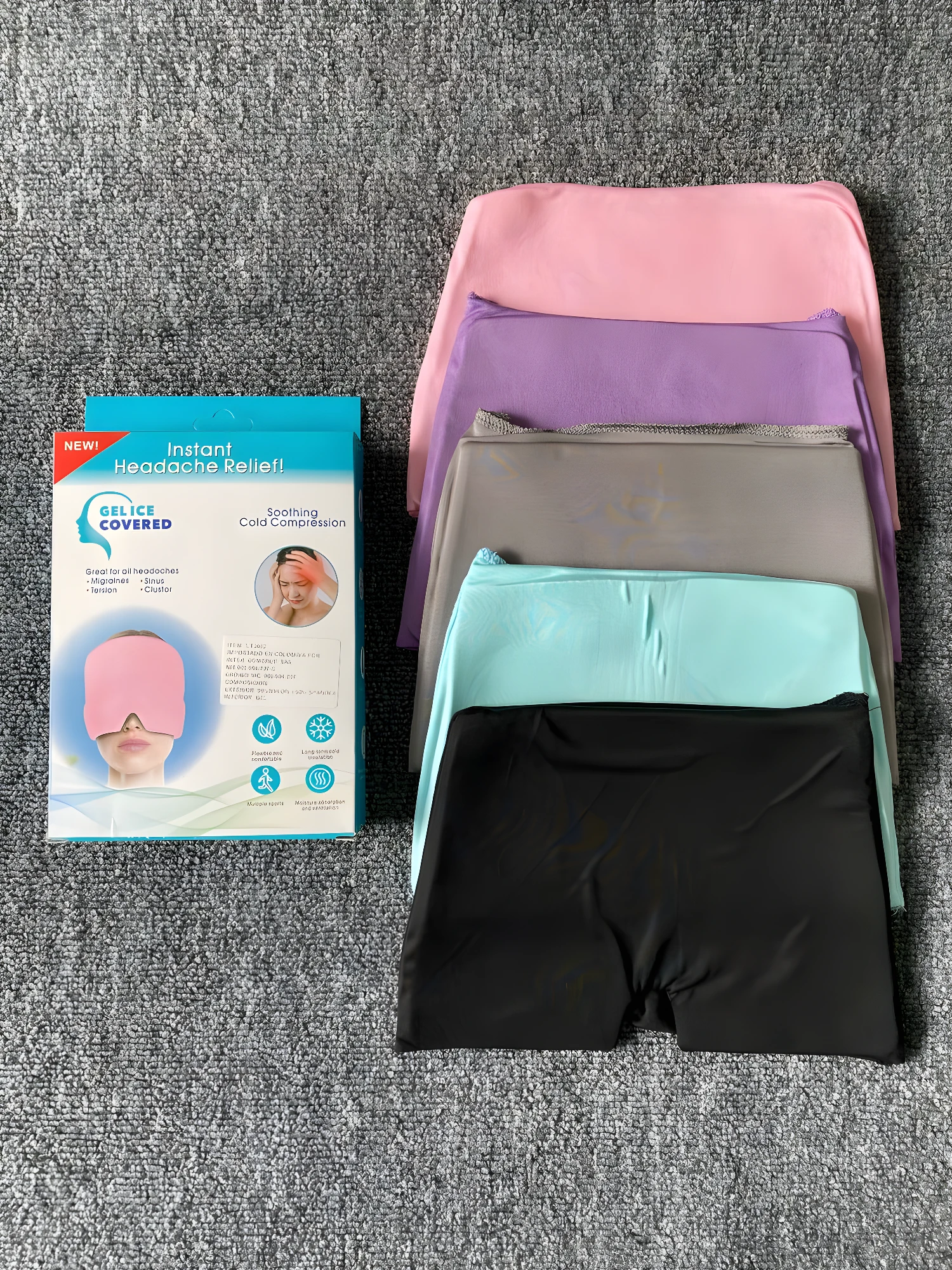 Gorro de gel frío para aliviar migrañas, con compresión relajante.