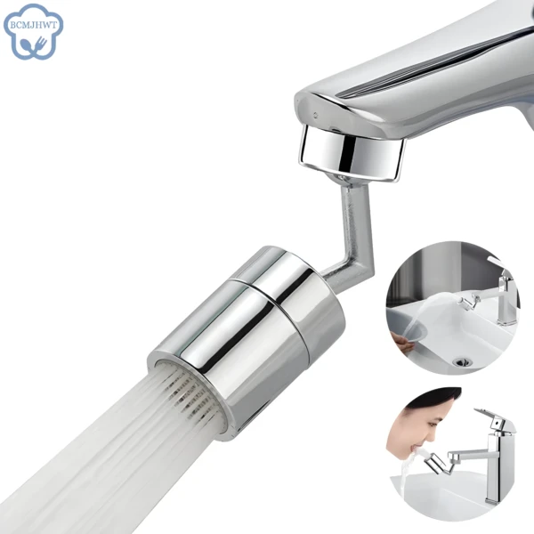 Grifo giratorio ahorrador de agua multifuncional, ideal para lavamanos y fácil de usar.