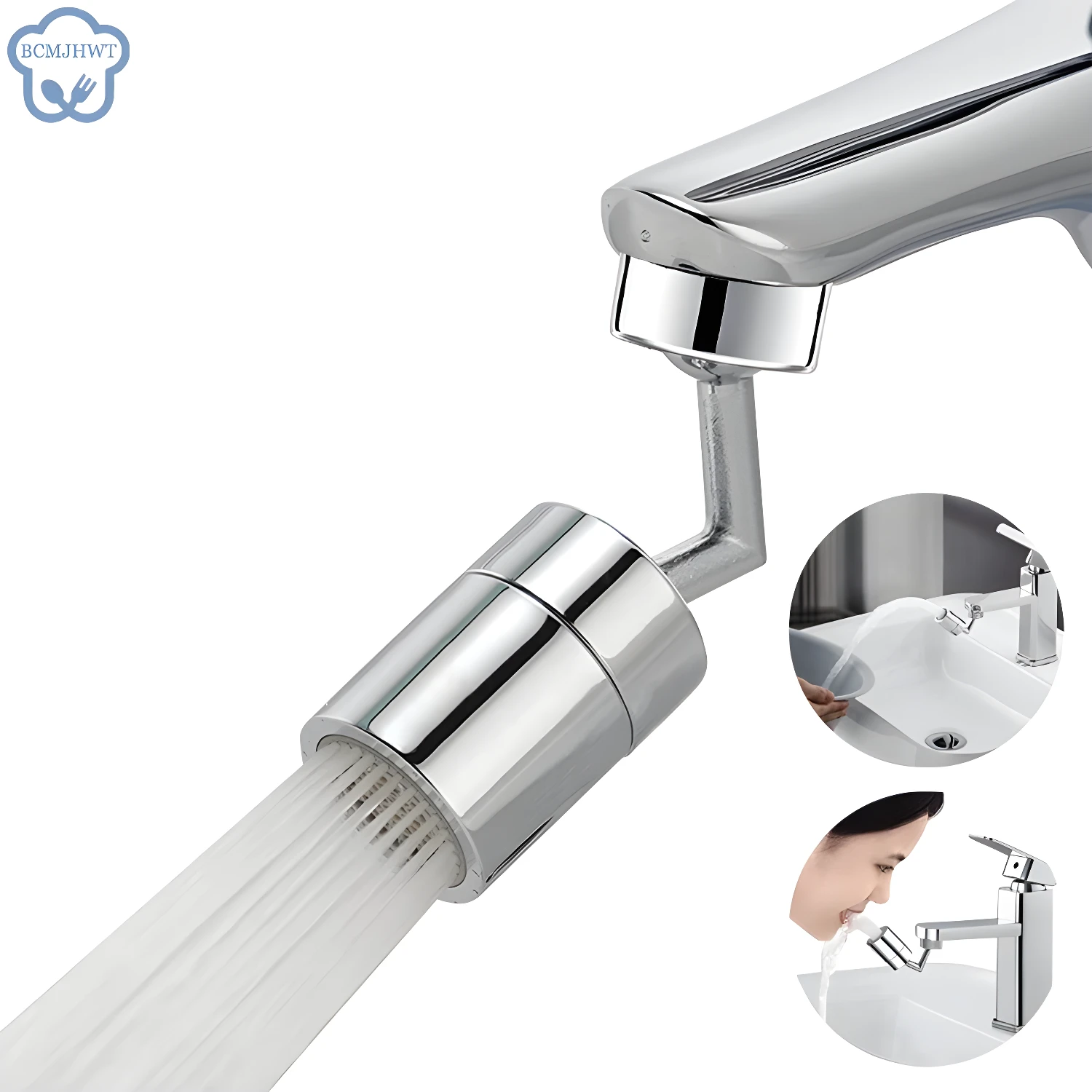 Grifo giratorio ahorrador de agua multifuncional, ideal para lavamanos y fácil de usar.