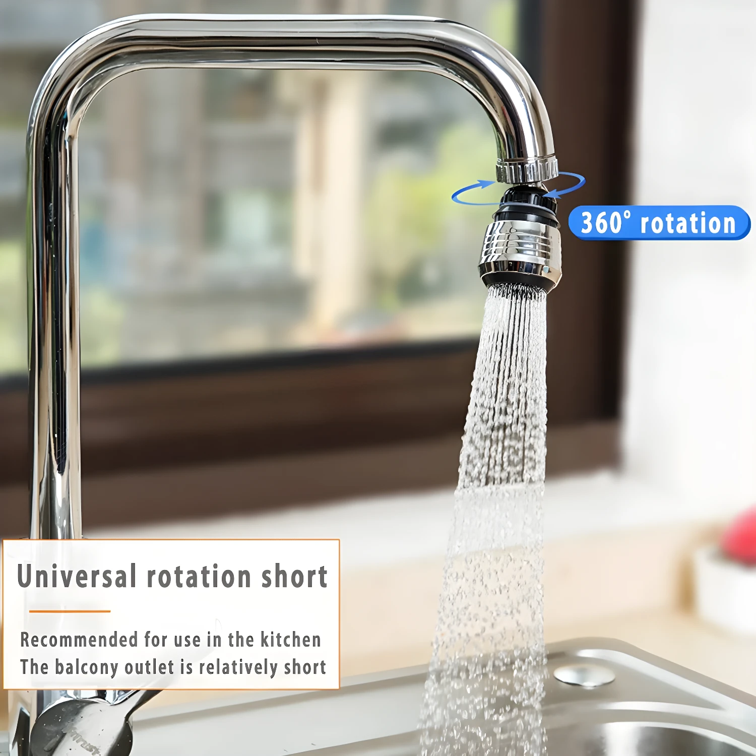 Grifo ahorrador de agua giratorio multifuncional para cocina, ideal para salidas cortas.