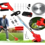 Guadaña inalámbrica para césped con 2 baterías de 48V, ideal para cuidado de jardines.