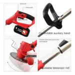 Guadaña inalámbrica Cesped 2 Bat 48V con doble interruptor de seguridad y mango ajustable.