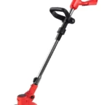 Guadaña inalámbrica de césped roja y negra, 48V, 2 baterías incluidas, mango ajustable.