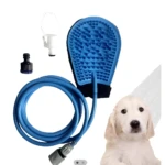 Guante masajeador 2 en 1 para ducha de mascotas, con manguera y aditamentos, ideal para baño.