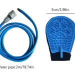 Guante de ducha masajeador para mascotas, azul, 2 en 1, con manguera de agua de 2m.