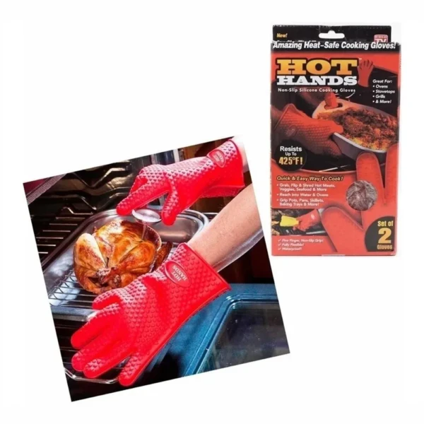 Guantes Hot rojos de silicona con textura antideslizante para cocina y horno.