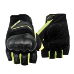 Guantes tácticos de motociclismo Berfenn negros con protecciones y detalles en neón.