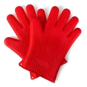 Guantes rojos de silicona Hot con textura antideslizante para cocina.
