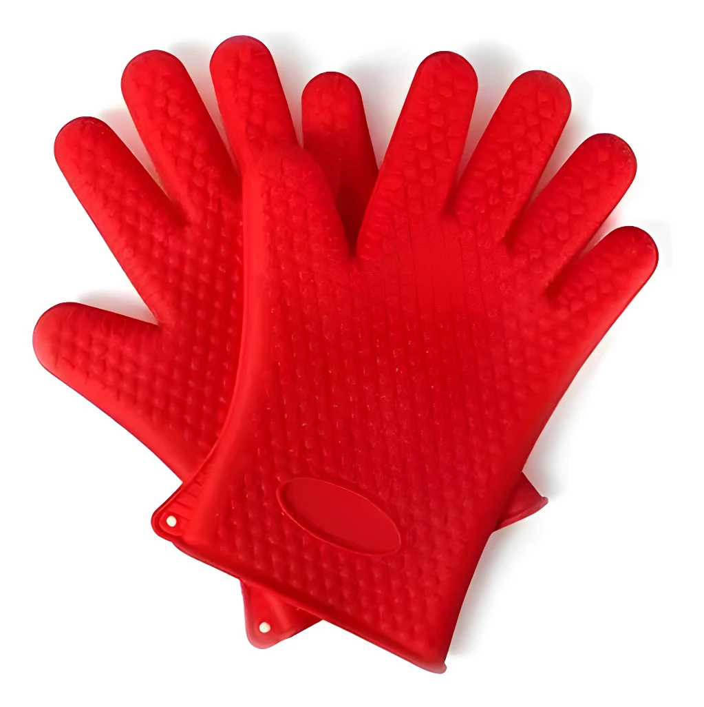 Guantes rojos de silicona Hot con textura antideslizante para cocina.