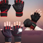 Guantes para gimnasio ZYJ FORMIS negros con rojo, agarre mejorado, soporte de muñeca.