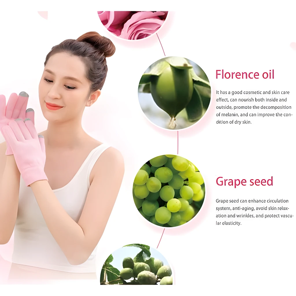 Guantes y medias hidratantes de spa con aceite de flor de loto y semilla de uva.
