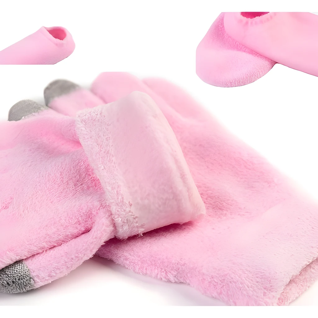 Guantes y medias rosas de spa hidratantes, de tela suave, con puntas para pantalla táctil.