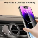 Holder celular 360º para auto, montaje rápido y fácil de una mano.