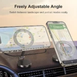 Holder 360º para celular en auto, visión ajustable en paisaje y retrato.