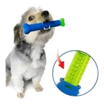 Set x2 hueso cepillo para perros, azul y verde, ideal para higiene dental y juego.