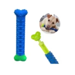Set x2 hueso cepillo para mascotas: azul con puntas y verde con cepillo, ideal para perros.