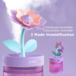 Humidificador de aire floral con 2 modos de nebulización: continuo e intermitente.