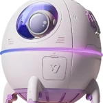 Humificador Astronauta Mj046, cápsula blanca y morada con luces, estilo espacial.
