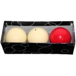 Juego de 3 bolas de billar de carambola de lujo: 2 blancas y 1 roja, en su caja.