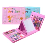 Kit de arte infantil 208 piezas rosa con lápices, crayones y acuarelas.
