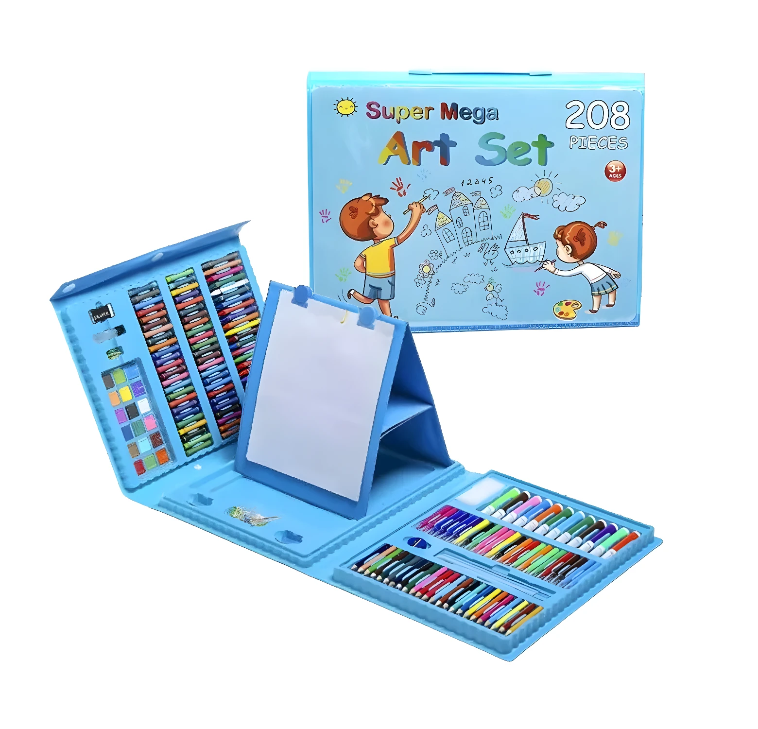 Kit de arte infantil 208 piezas con lápices, crayones, marcadores y caballete.