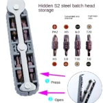 Kit de destornilladores de trinquete, almacenamiento oculto de brocas S2, práctico y de alta dureza.