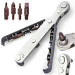 Kit destornilladores de trinquete con brocas PH2, H5, T20H y T30H.