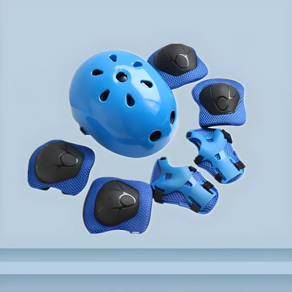 Casco azul y protectores para niños, kit de seguridad para deportes infantiles.
