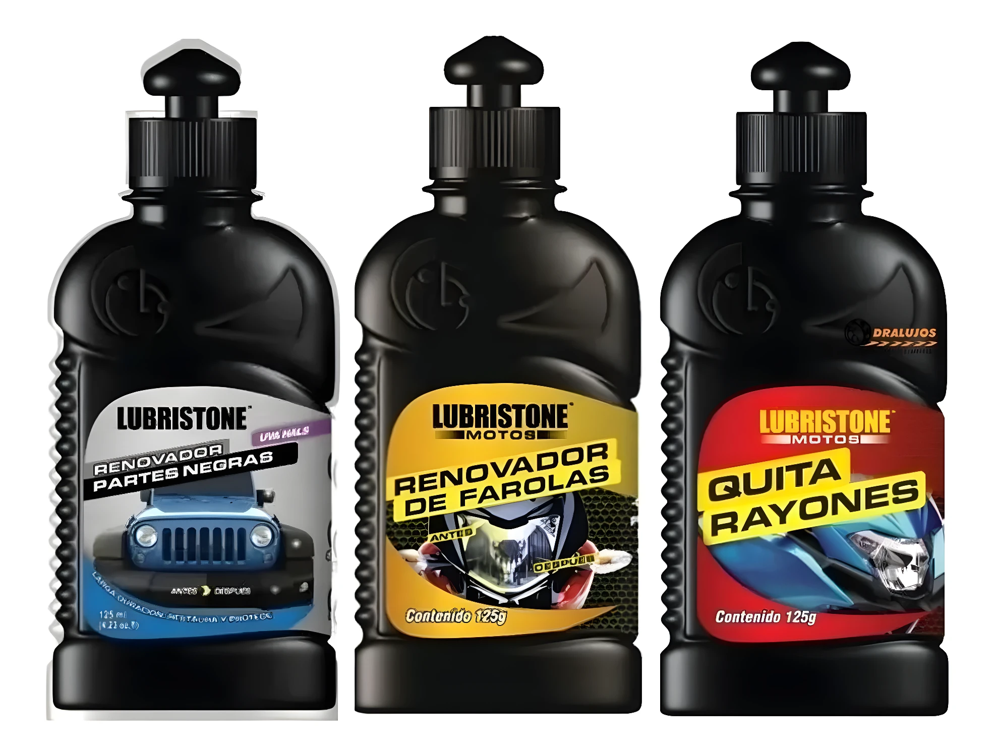 Kit Lubristone: Renovador partes negras, farolas y quita rayones para motos y autos.