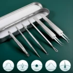 Kit extractor removedor de espinillas x8 de acero inoxidable con estuche.