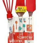 Kit X3 Silicona: batidor, brocha y espátula roja para repostería y cocina.