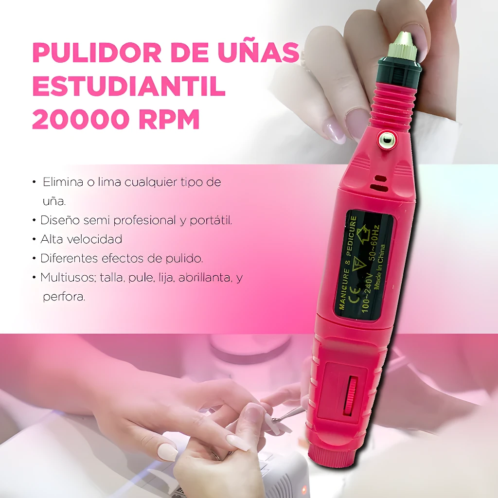 Pulidor de uñas eléctrico para manicura y pedicura, 20000 RPM, ideal para estudiantes.