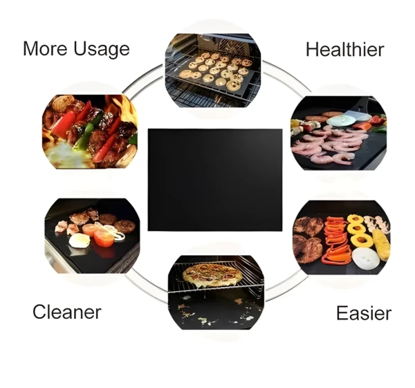 Láminas para asar BBQ antiadherentes, perfectas para carnes, vegetales y galletas, fáciles de limpiar.