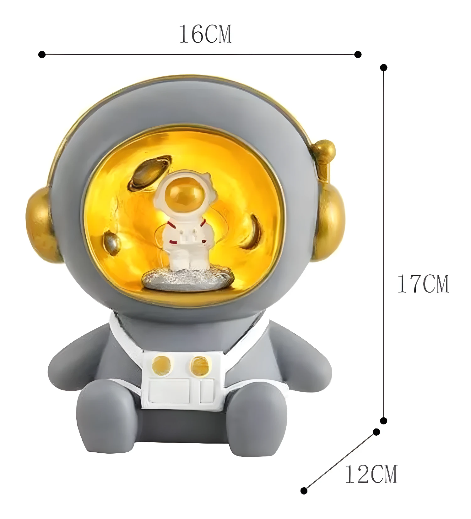 Lámpara Alcancía Astronauta con detalles espaciales, 16x17x12cm.