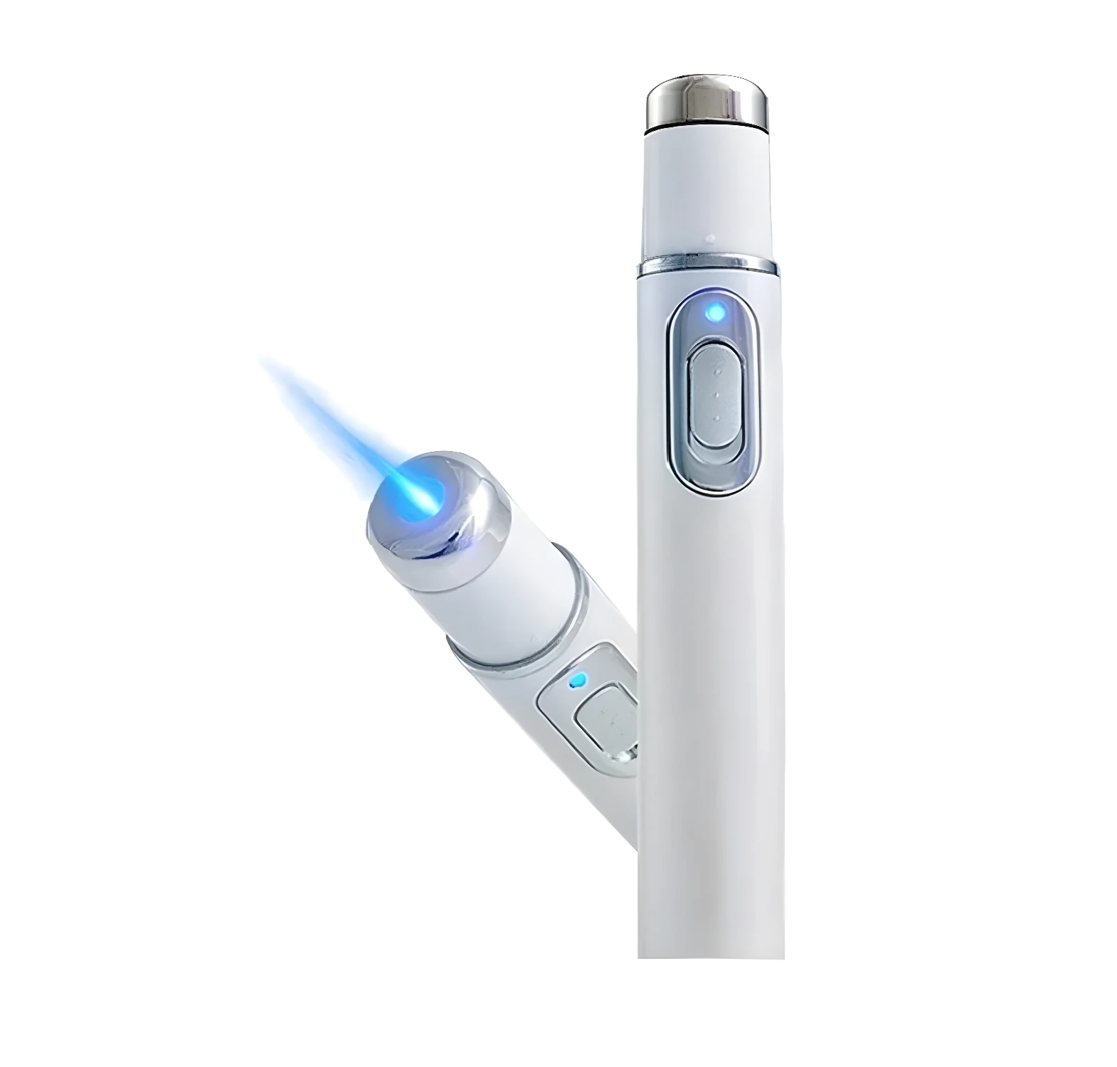 Lápiz de luz azul láser blanco para tratamiento de piel, con haz brillante.