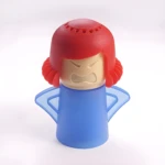Set x2 limpiador para microondas con divertida cara enojada y cabello rojo.