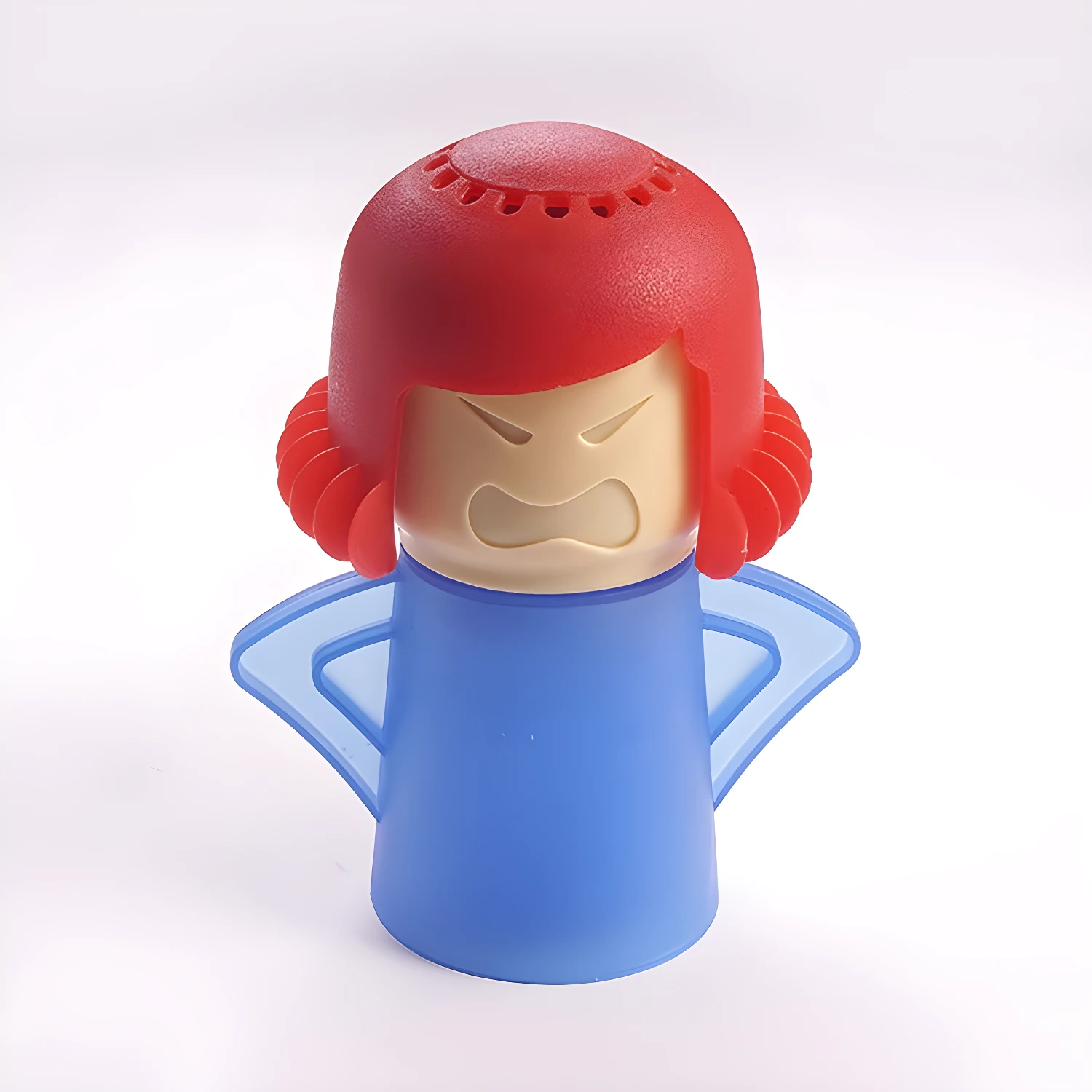 Set x2 limpiador para microondas con divertida cara enojada y cabello rojo.