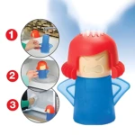 Set x2 limpiador microondas en forma de mujer expulsando vapor.