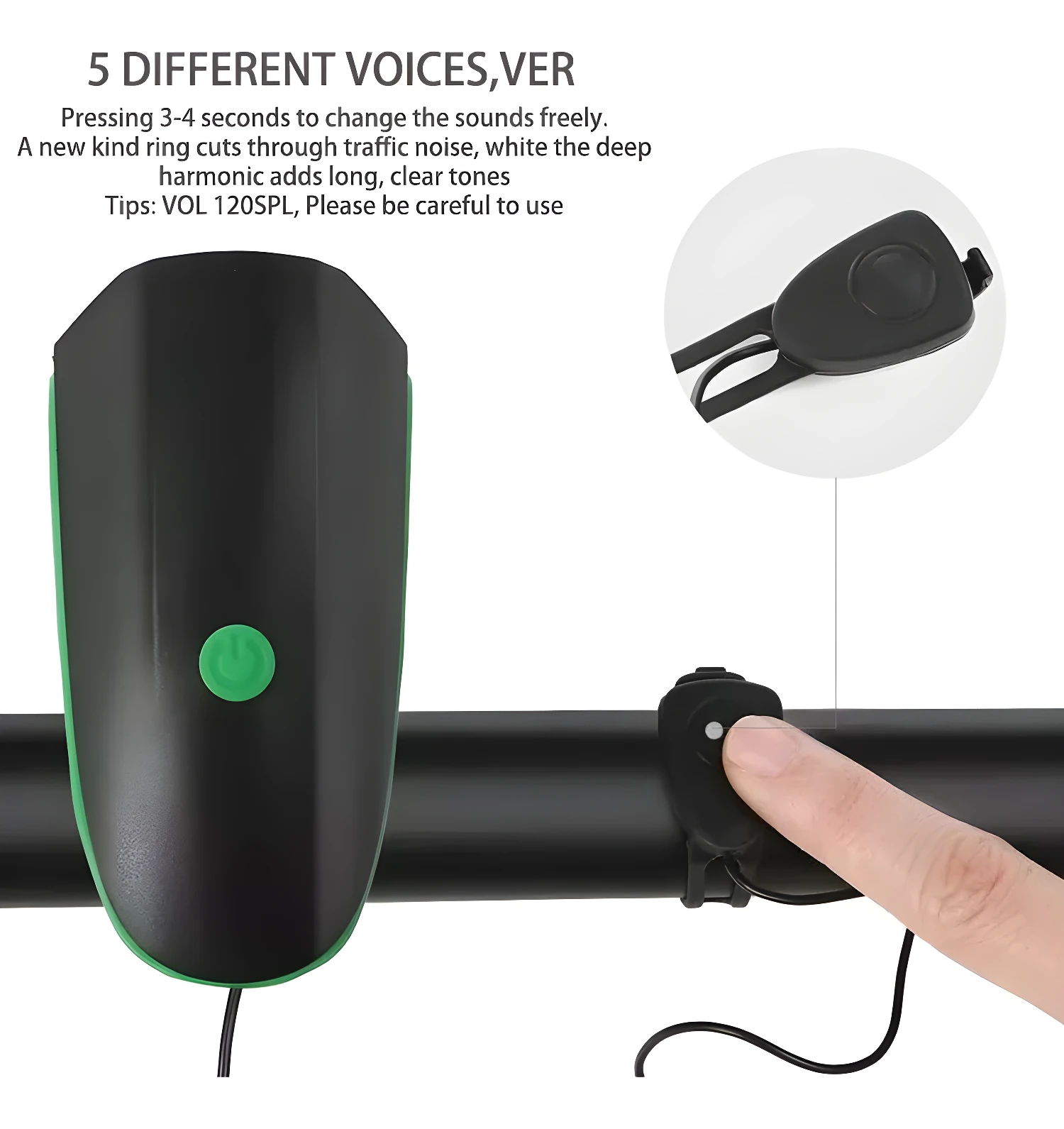 Linterna con pito para bicicleta, control remoto, 5 voces y timbre fuerte.
