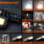 Linterna llavero multiusos recargable con luz LED blanca, roja y cálida, abrebotellas, martillo rompevidrios y más.