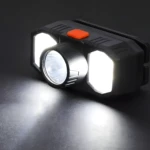 Linterna frontal minera USB manos libres negra, ilumina potente.