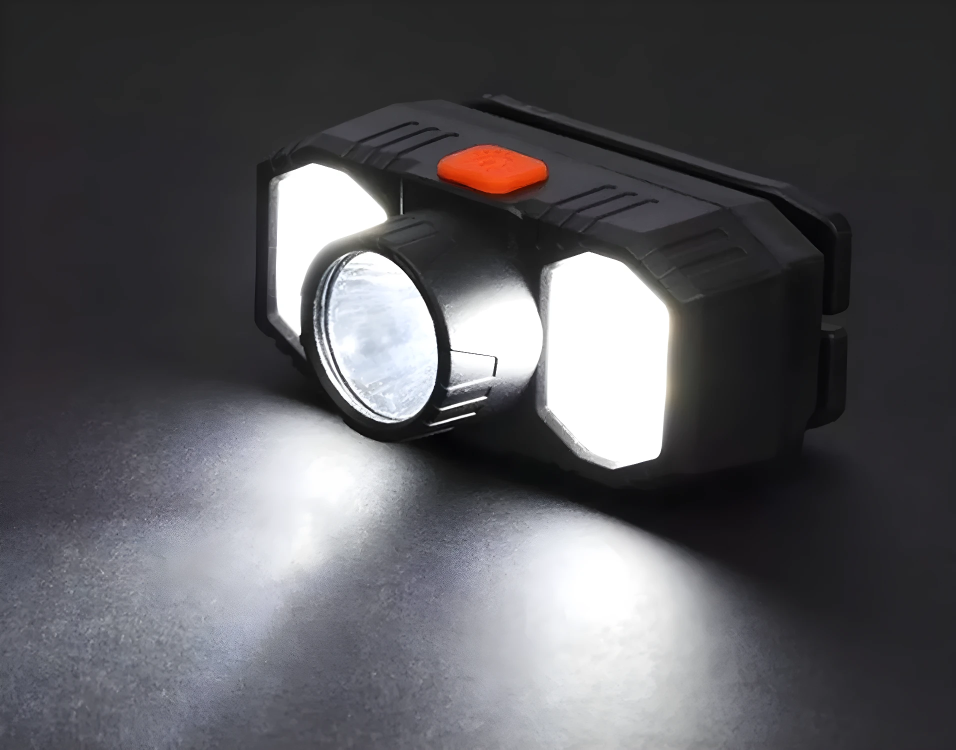 Linterna frontal minera USB manos libres negra, ilumina potente.