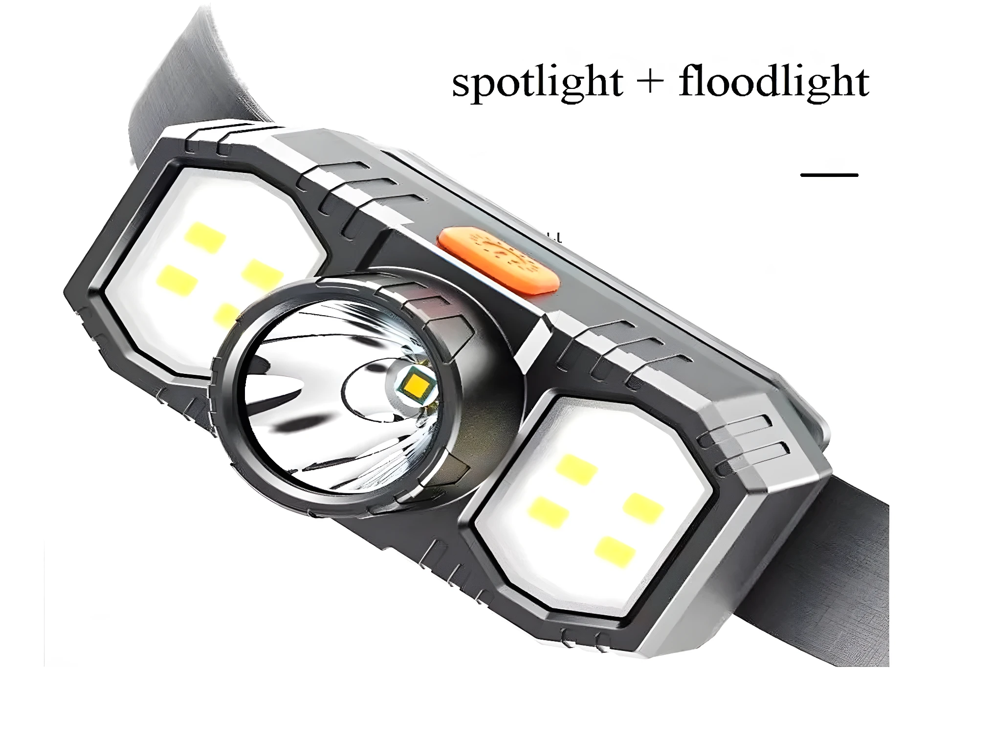 Linterna minera frontal manos libres USB con foco y luz amplia.