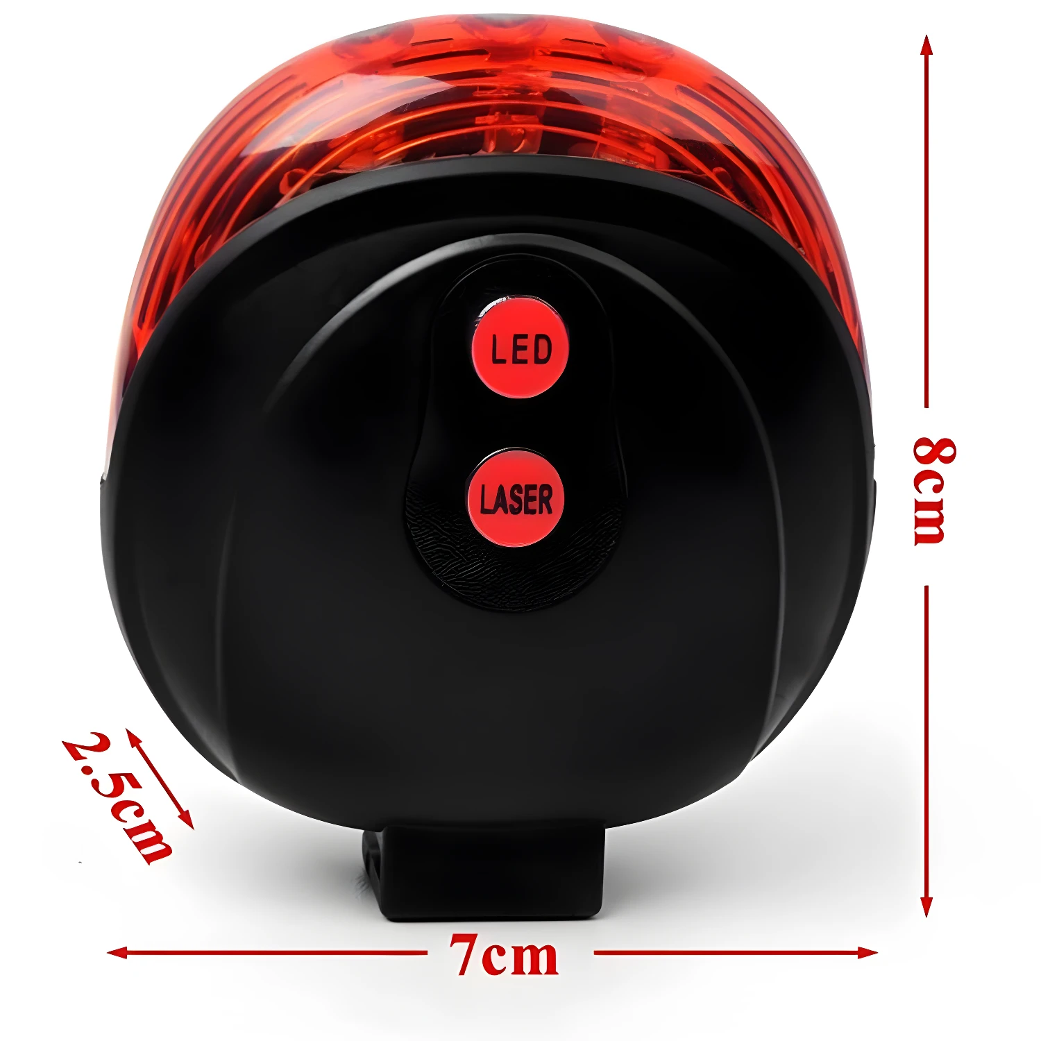 Luz de bicicleta trasera roja LED y láser, 8x7x2.5cm.